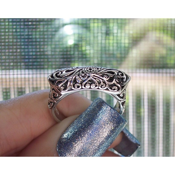 925 STERLING SILVER Unique Floral Swirls Statement Ring - Picture 10 of 16